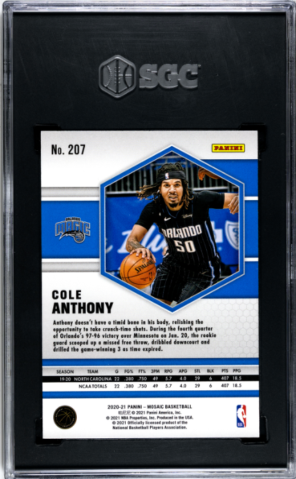 2020-21 Panini Mosaic #207 Cole Anthony Silver Prizm SGC 9.5 6242242