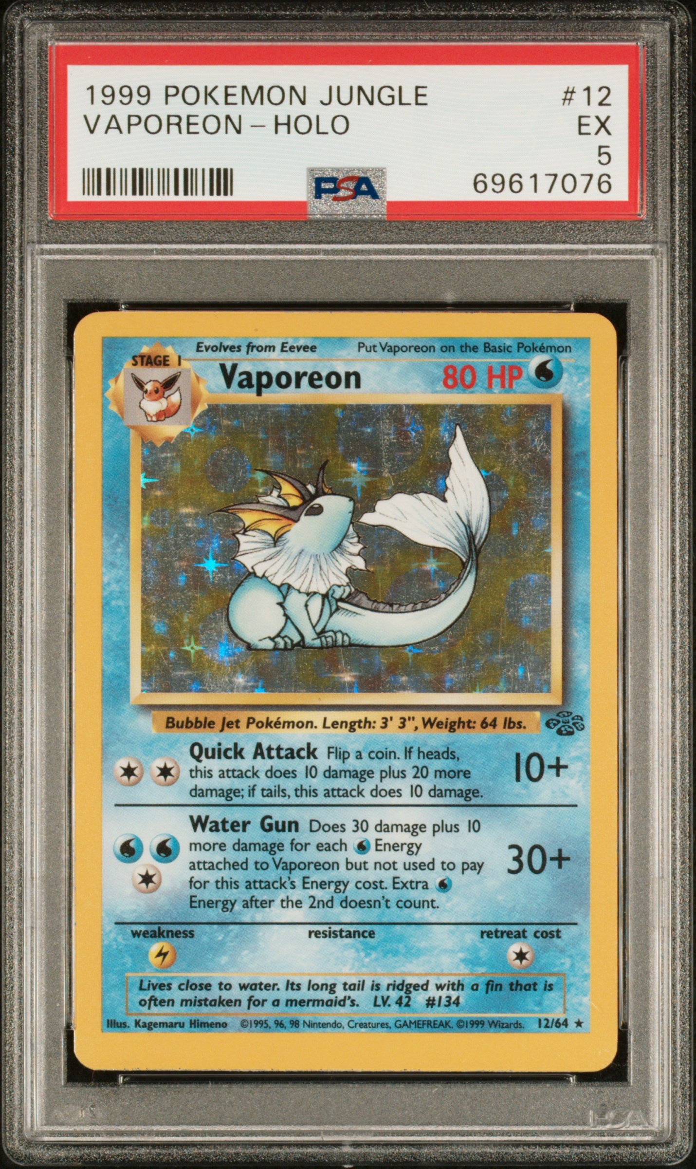 1999 Pokemon Jungle Vaporeon-Holo #12 PSA 5