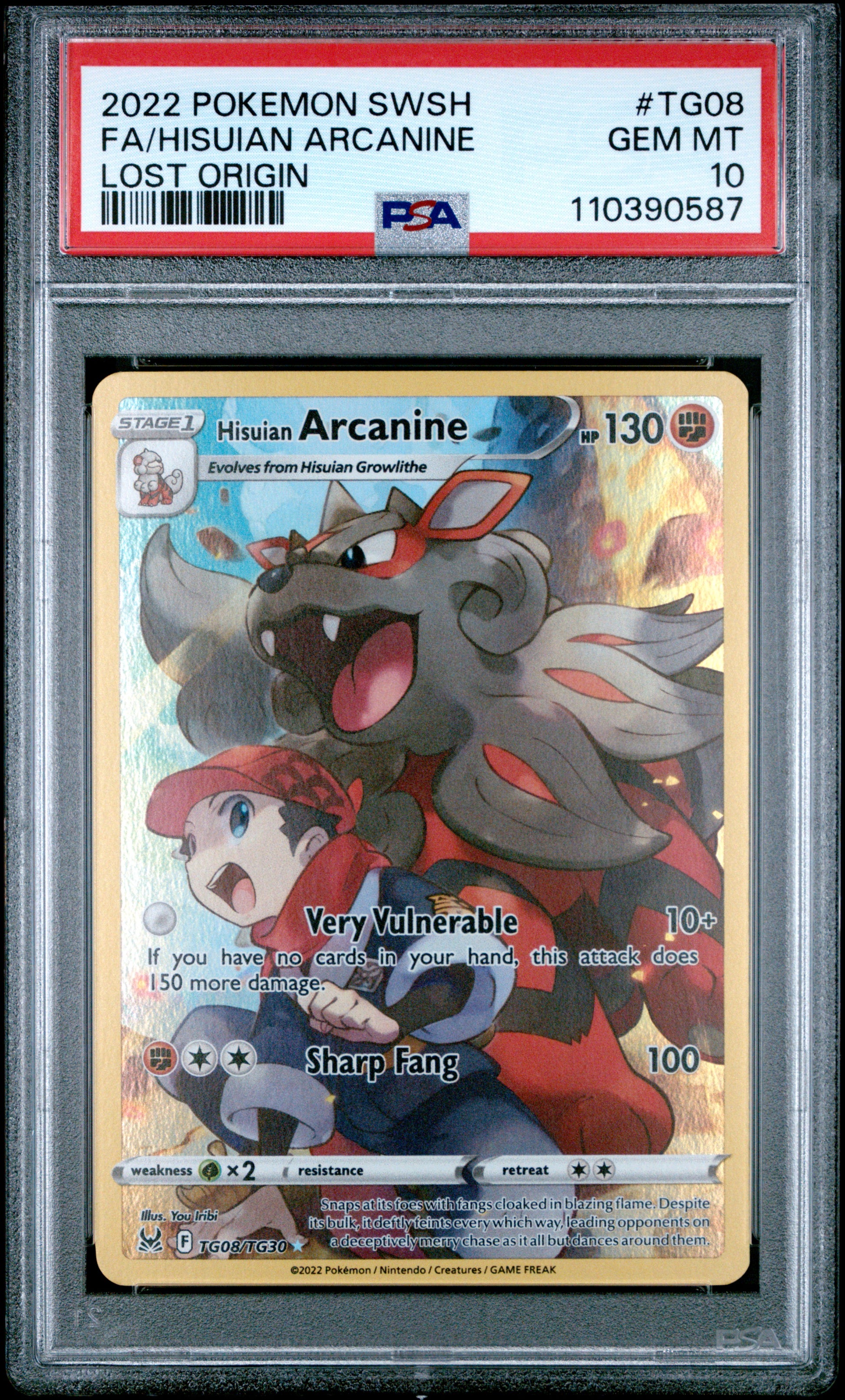 2022 Pokemon Sword & Shield Lost Origin Fa/Hisuian Arcanine #TG08 PSA 10