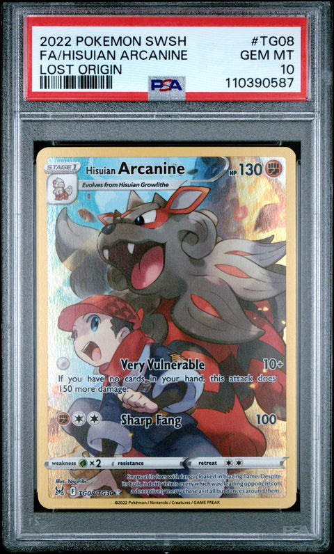2022 Pokemon Sword & Shield Lost Origin Fa/Hisuian Arcanine #TG08 PSA 10