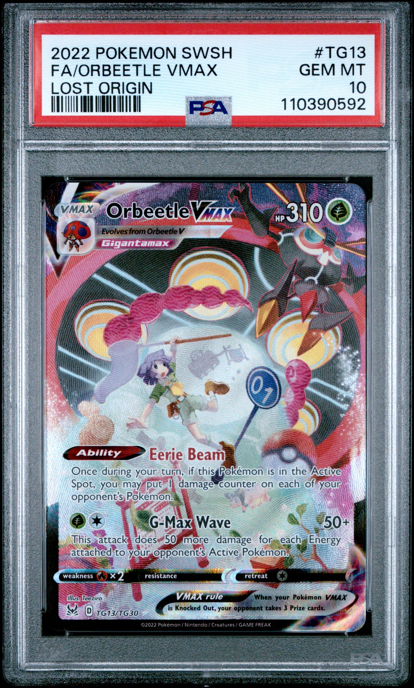 2022 Pokemon Sword & Shield Lost Origin Fa/Orbeetle Vmax #TG13 PSA 10