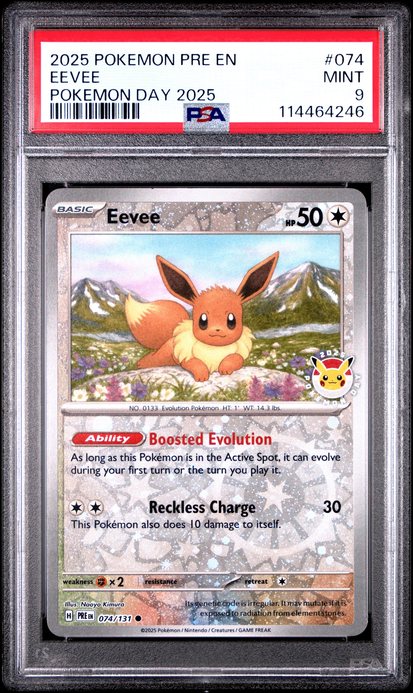 2025 Pokemon Pre En-Prismatic Evolutions Eevee #074 PSA 9