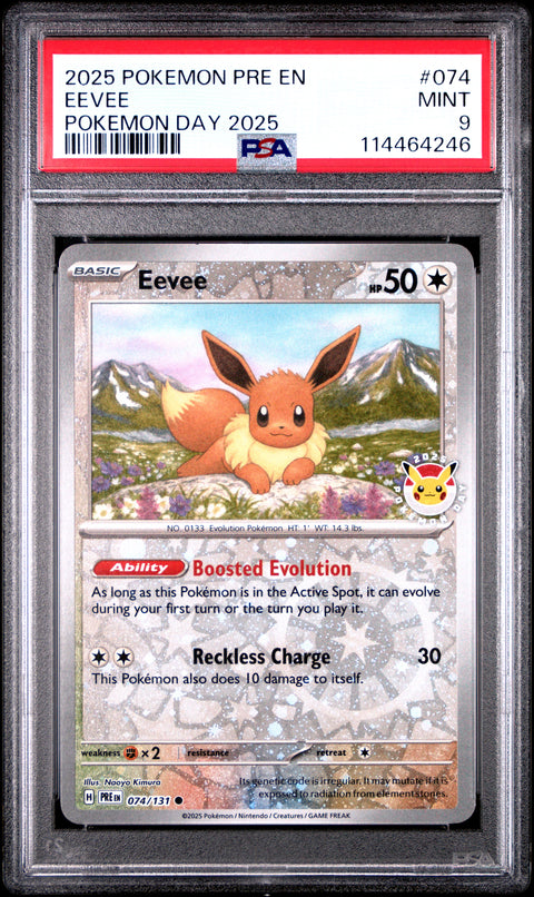 2025 Pokemon Pre En-Prismatic Evolutions Eevee #074 PSA 9
