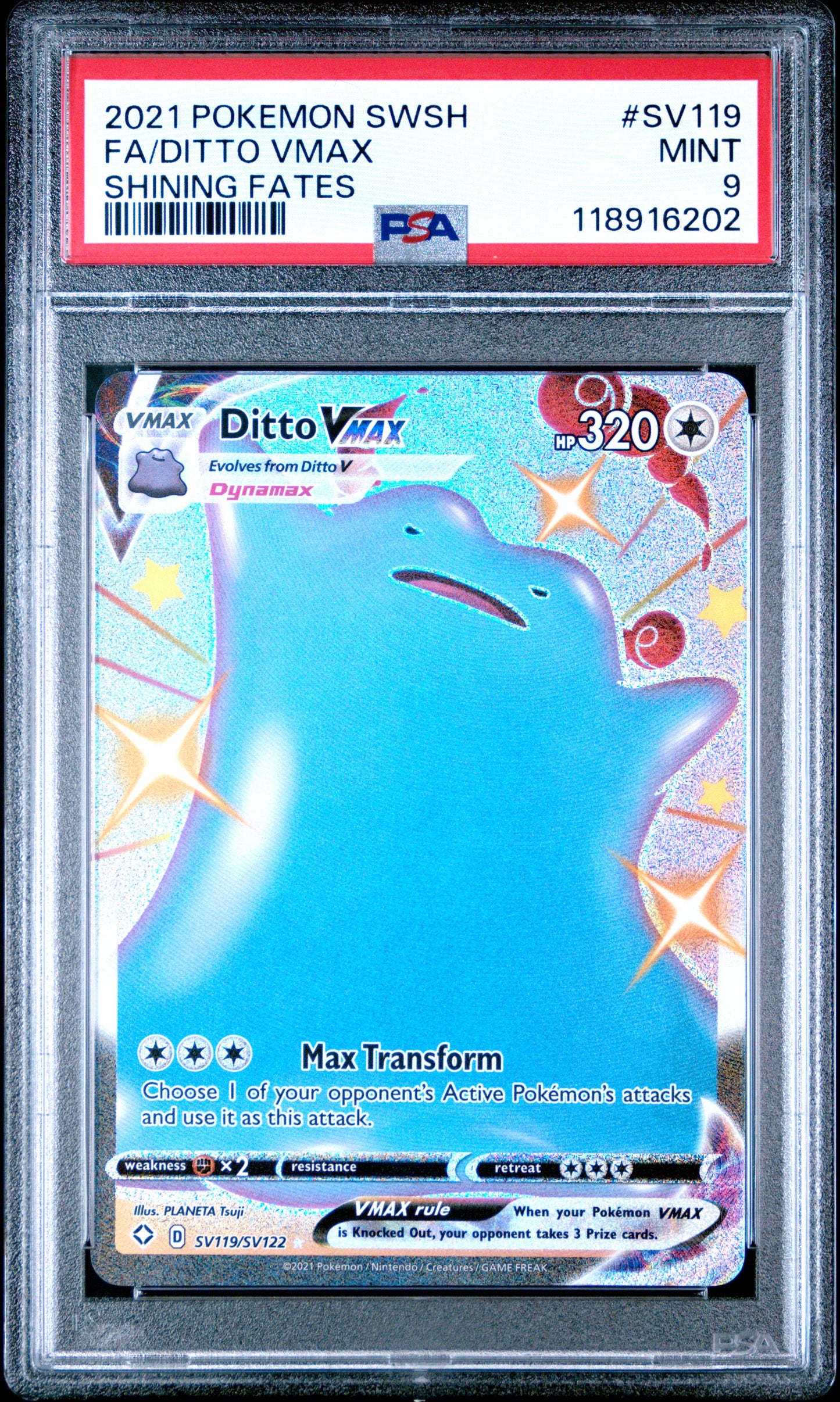 2021 Pokemon Sword & Shield Shining Fates Fa/Ditto Vmax #SV119 PSA 9