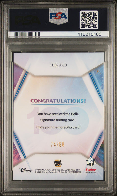 2023 Kakawow Cosmos Disney100 All-Star Signatures Belle #10 PSA 10