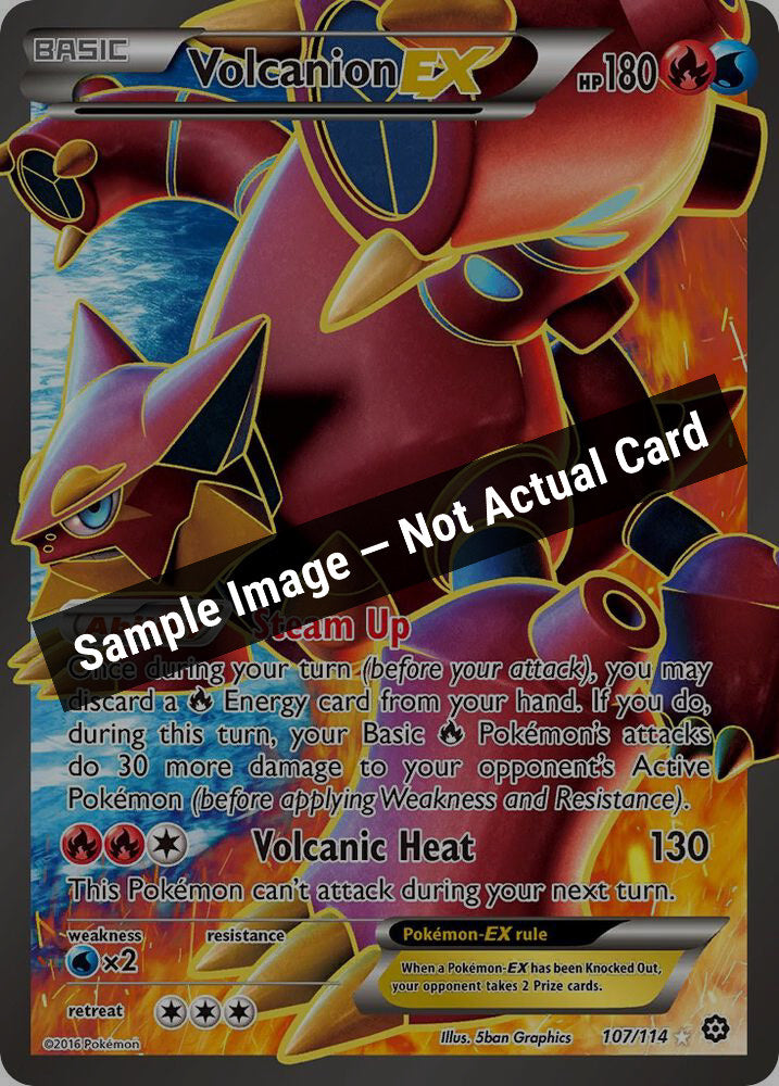 Pokemon,XY - Steam Siege,Volcanion EX (Full Art) - 107/114,Holofoil,Lightly Played — Sample Image, Not Actual Card