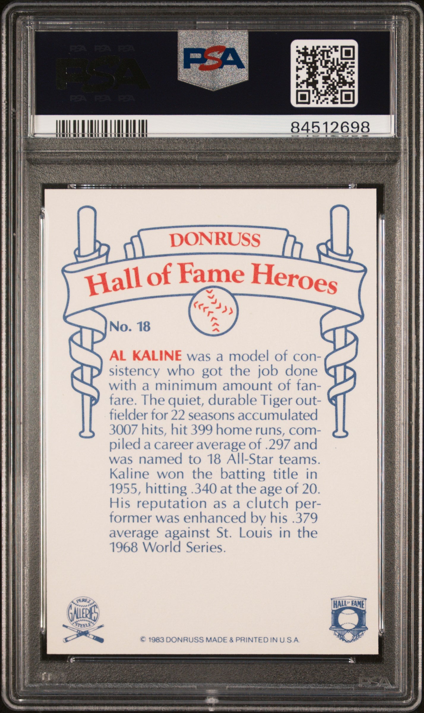 1983 Donruss Al Kaline Hall Of Fame Heroes PSA 7 84512698