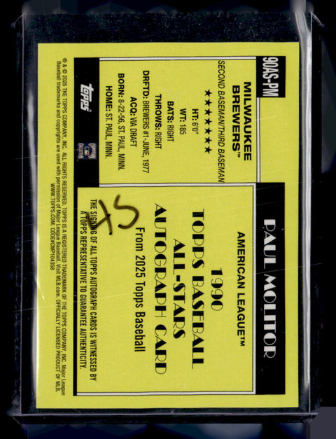 2025 Topps #90AS-PM Paul Molitor All Star American League Auto