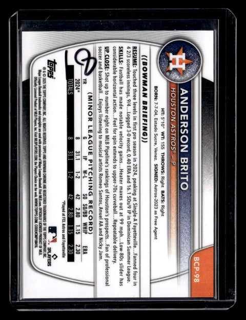 2025 Bowman Chrome 1st #BCP-98 Anderson Brito Gold Cracked Ice /50