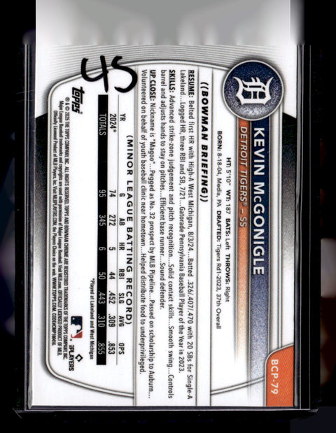 2025 Bowman #BCP-79 Kevin McGonigle Chrome Prospects Mojo Refractor