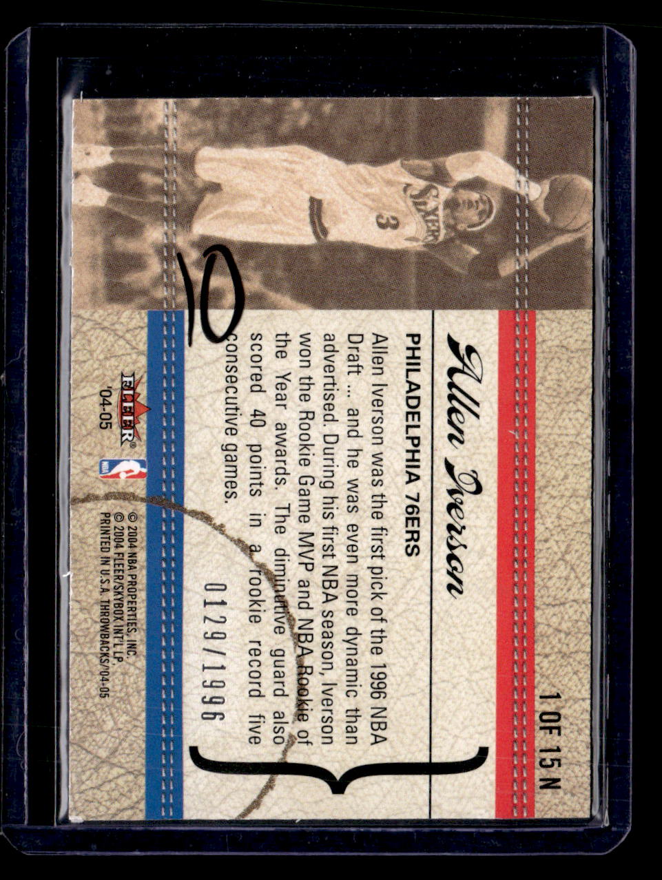 2004-05 Fleer Throwbacks #1 N Allen Iverson Nostalgia #/1996