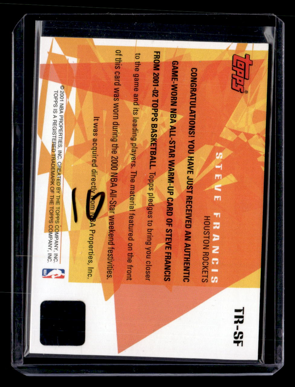 2001-02 Topps #TR-SF Steve Francis All-Star Remnants