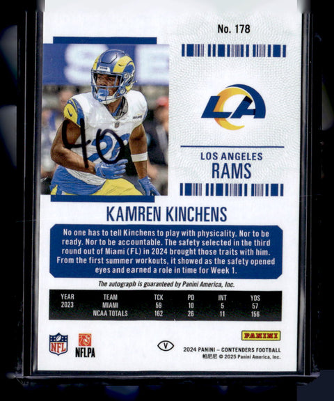 2024 Panini Contenders #178 Kamren Kinchens Cracked Ice Rookie Ticket /25