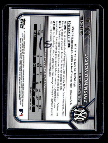 2022 Bowman Chrome #BCP-244 Jasson Dominguez Prospects Shimmer Refractor