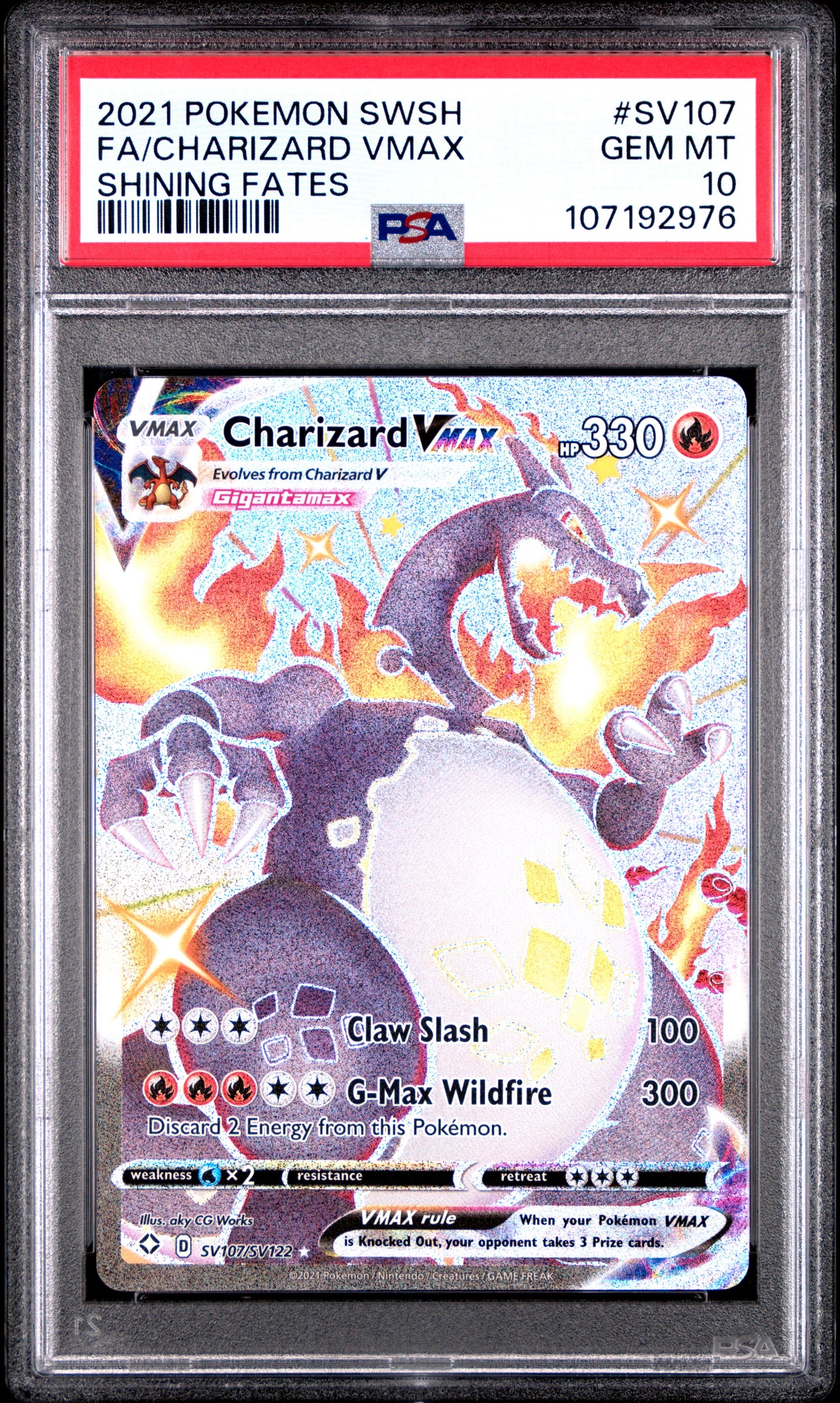2021 Pokemon Sword & Shield Shining Fates Fa/Charizard Vmax #SV107 PSA 10