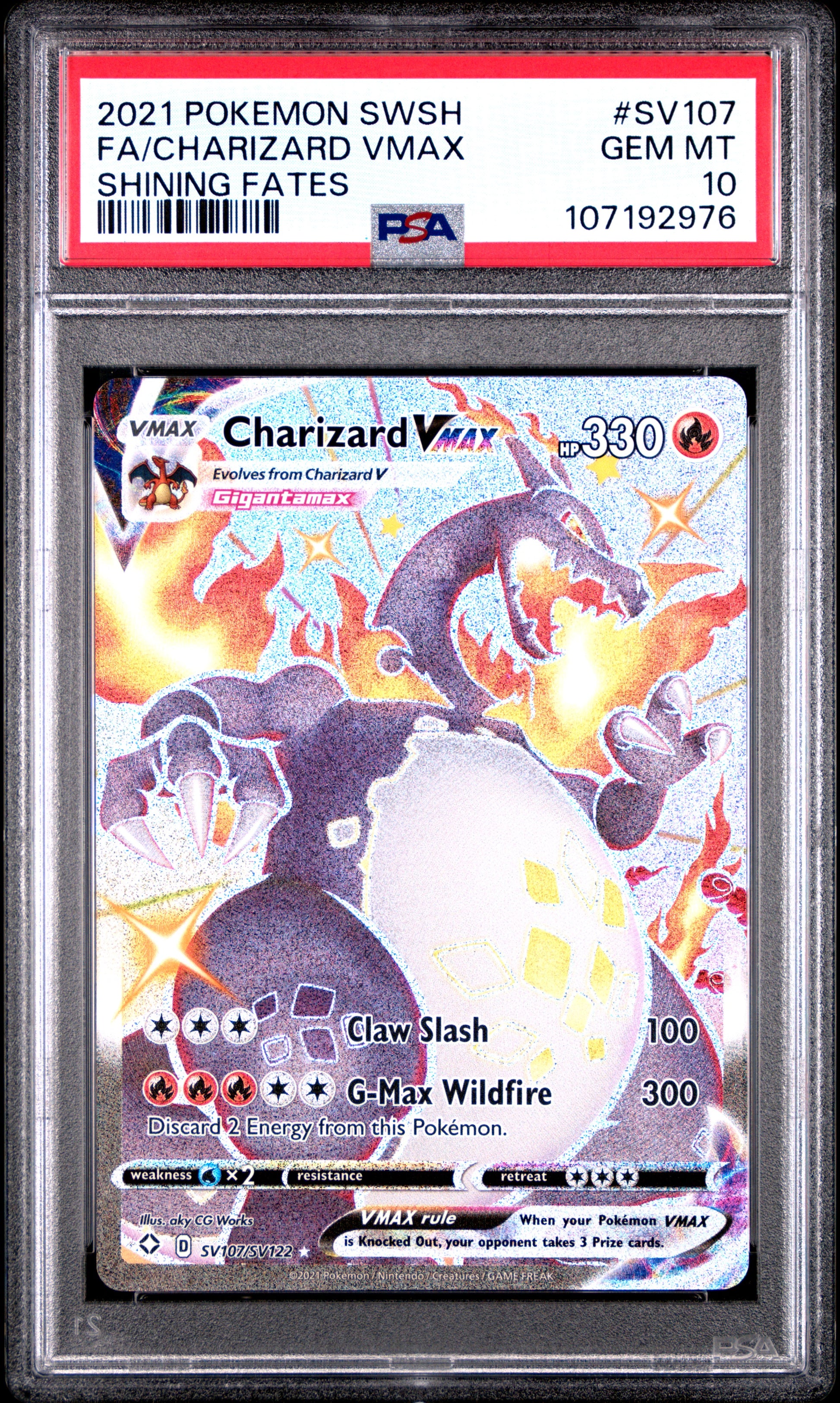 2021 Pokemon Sword & Shield Shining Fates Fa/Charizard Vmax #SV107 PSA 10