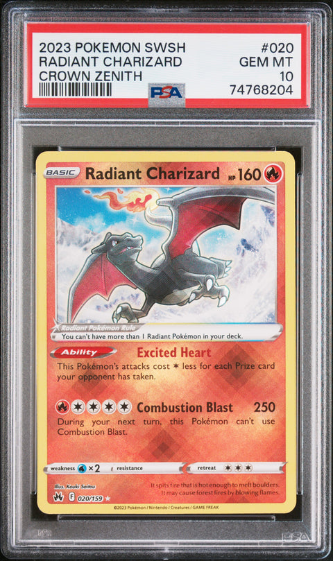 2023 Pokemon Sword And Shield Crown Zenith Radiant Charizard #020 PSA 10
