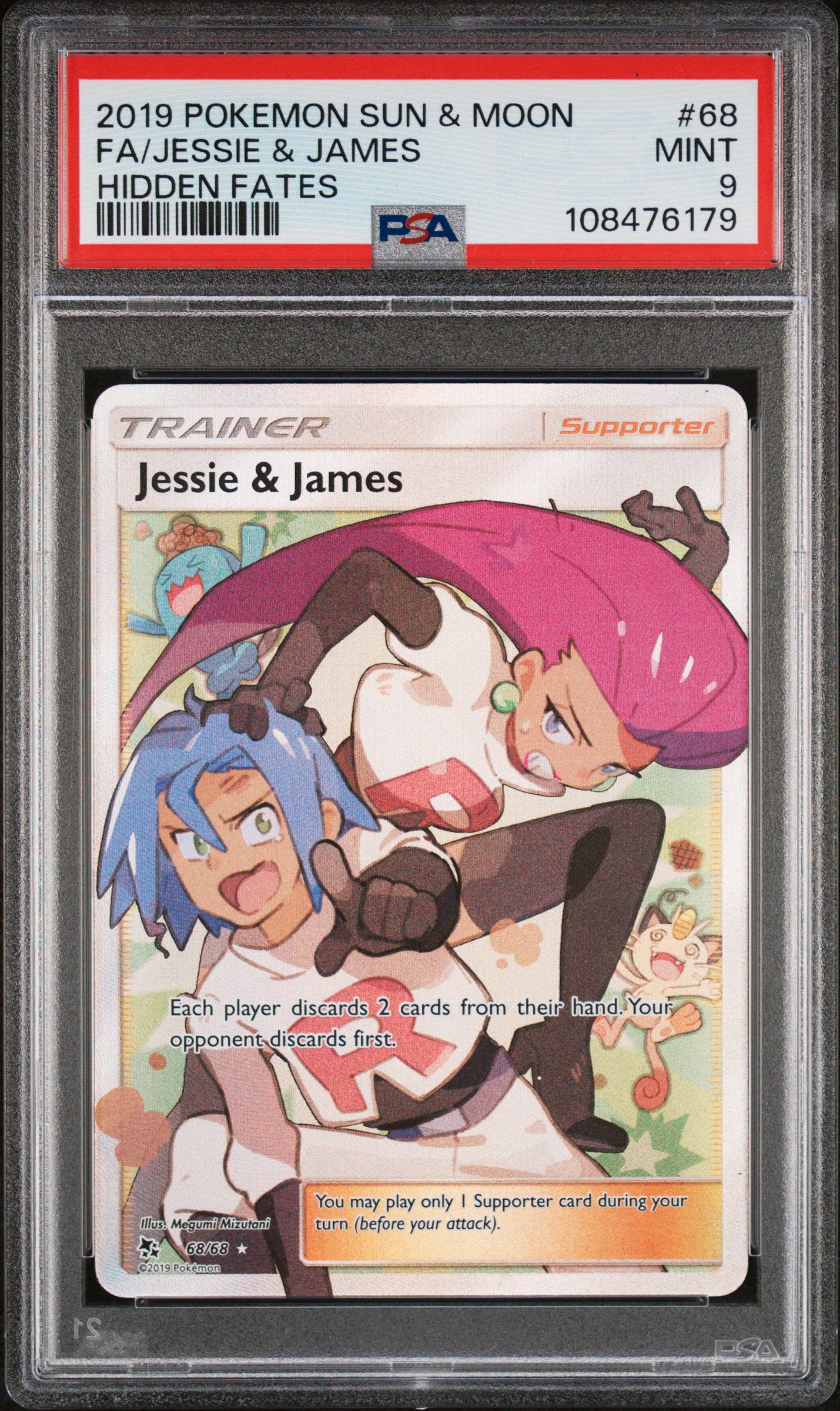 2019 Pokemon Sun & Moon Hidden Fates Fa/Jessie & James #68 PSA 9