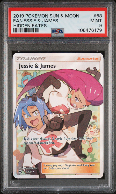 2019 Pokemon Sun & Moon Hidden Fates Fa/Jessie & James #68 PSA 9