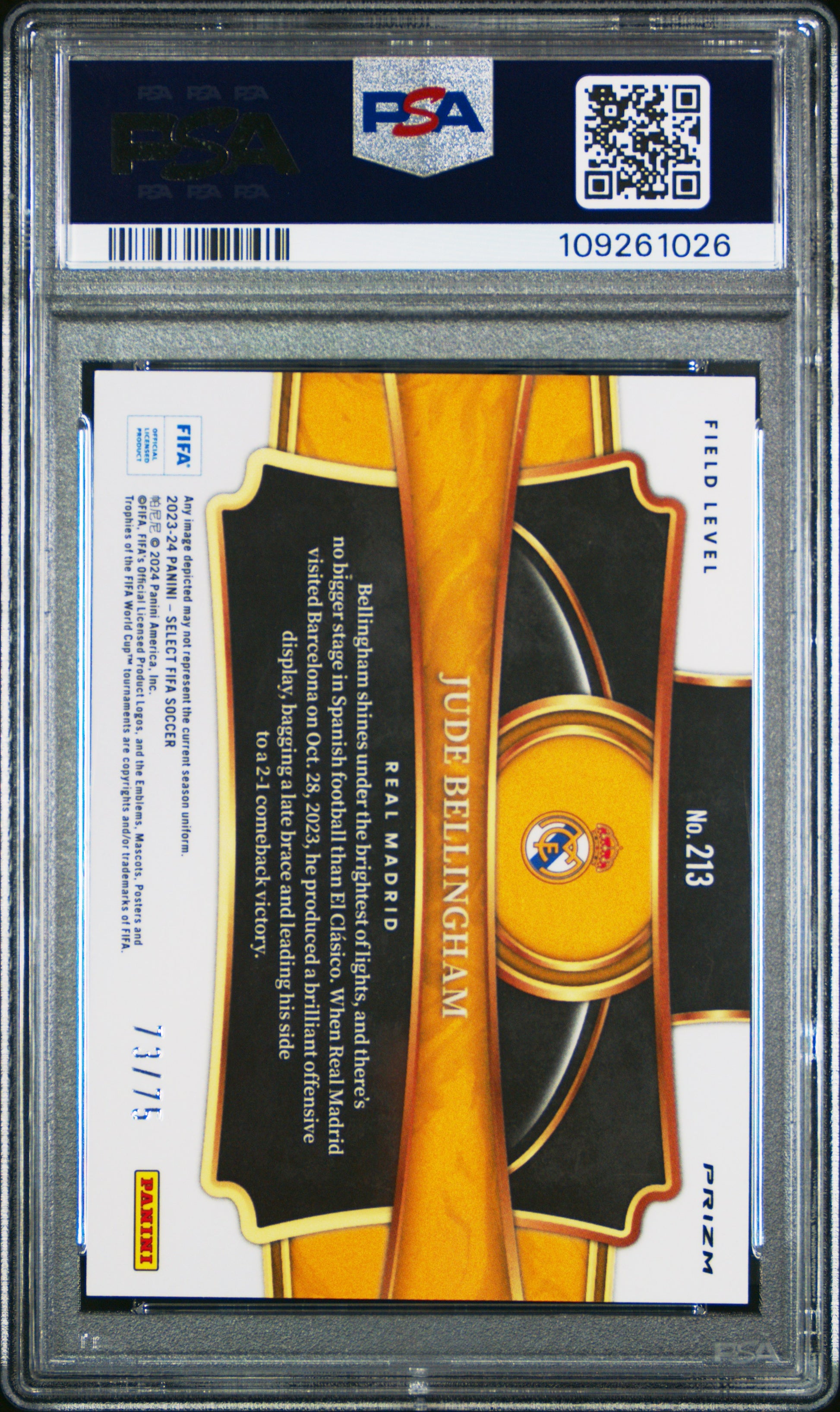 2023-24 Panini Select Fifa #213 Jude Bellingham Pink PSA 9 109261026