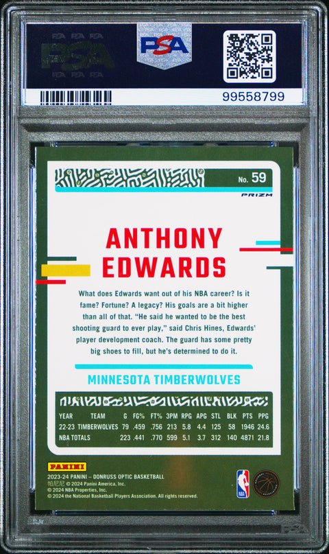 2023 Panini Donruss Optic #59 Anthony Edwards Red And Green Choice PSA 9