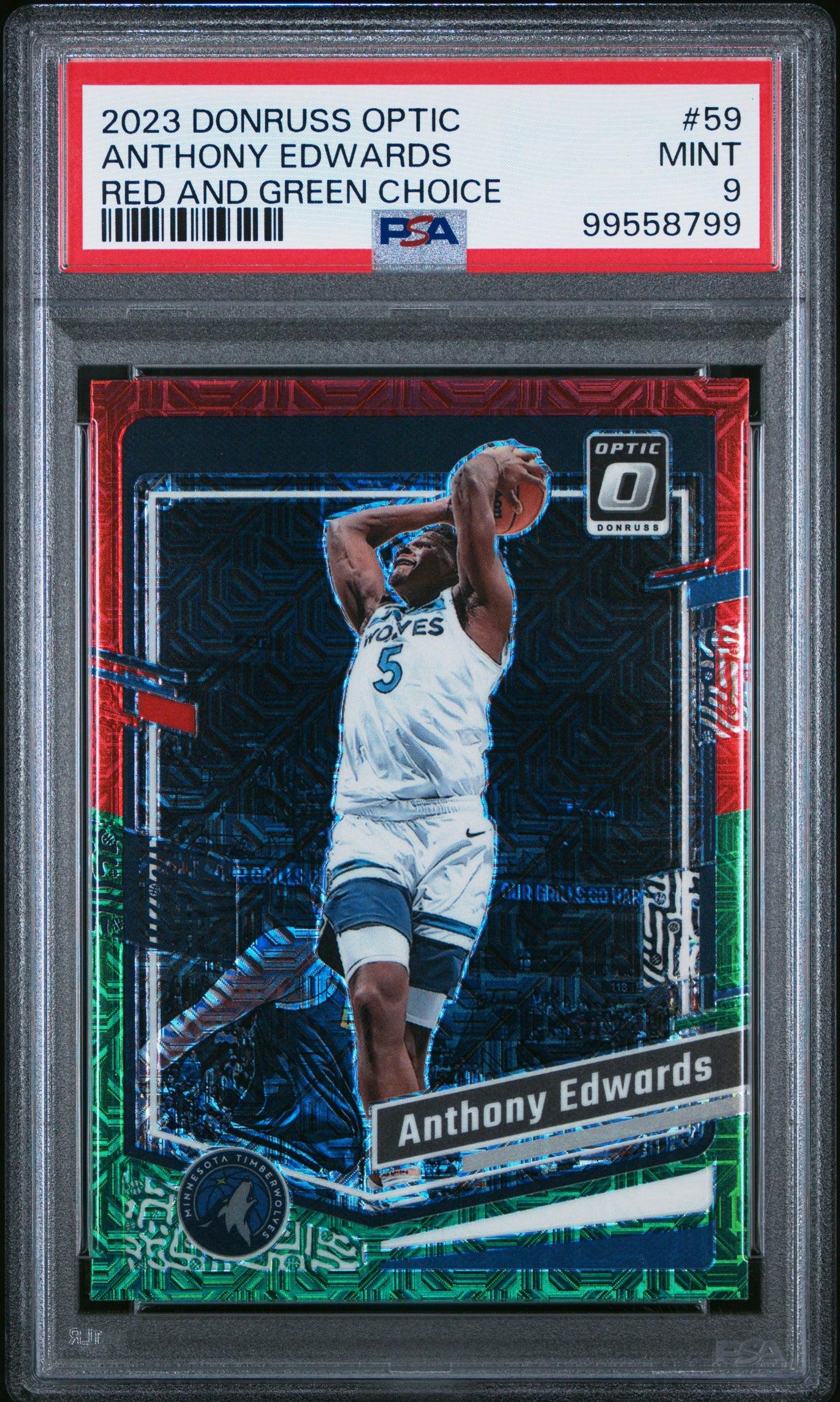 2023 Panini Donruss Optic #59 Anthony Edwards Red And Green Choice PSA 9