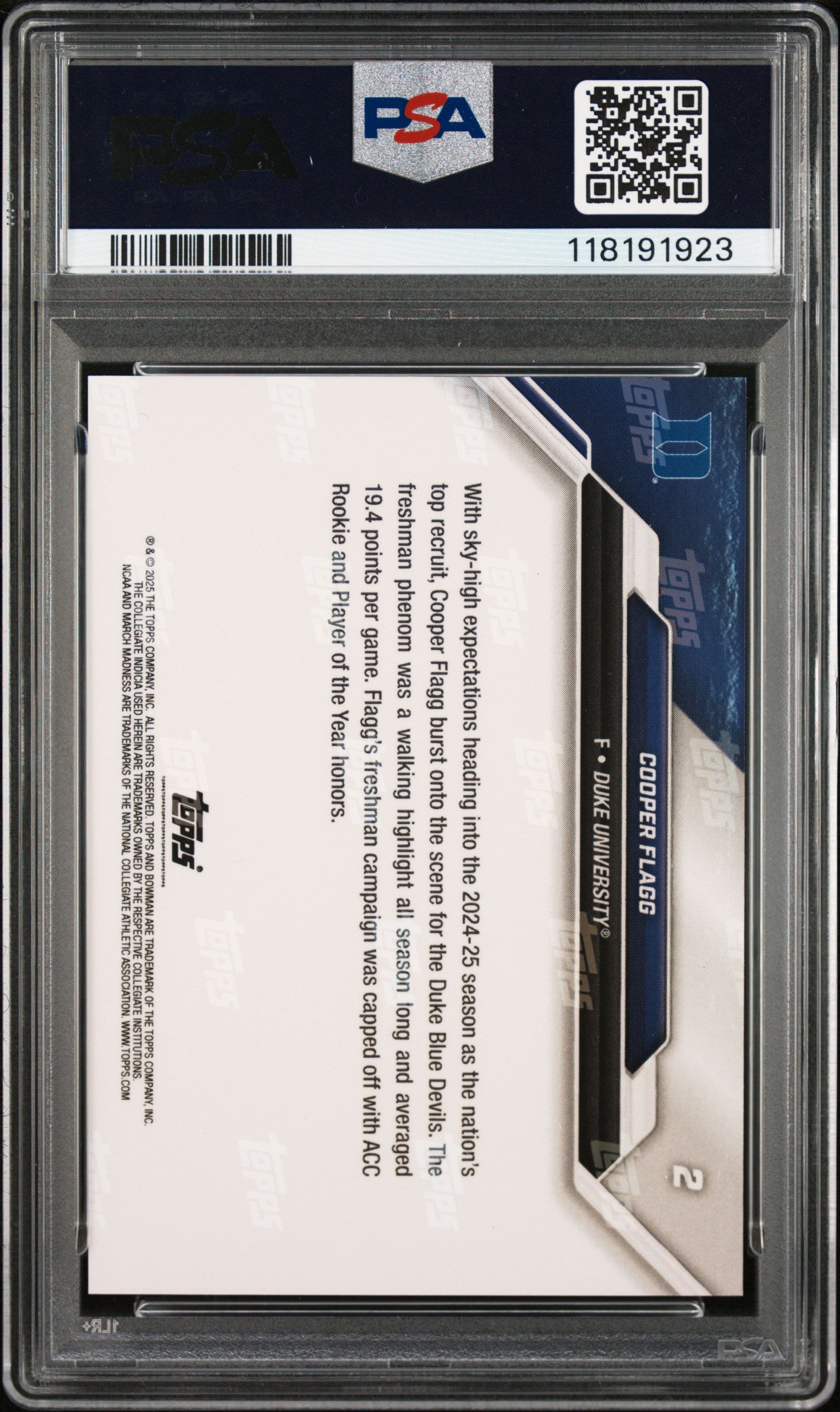 2025 Bowman U Now March Madness #2 Cooper Flagg PSA 9