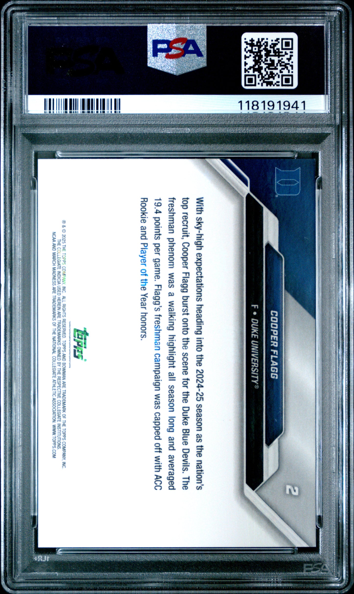 2025 Bowman U Now March Madness #2 Cooper Flagg PSA 9