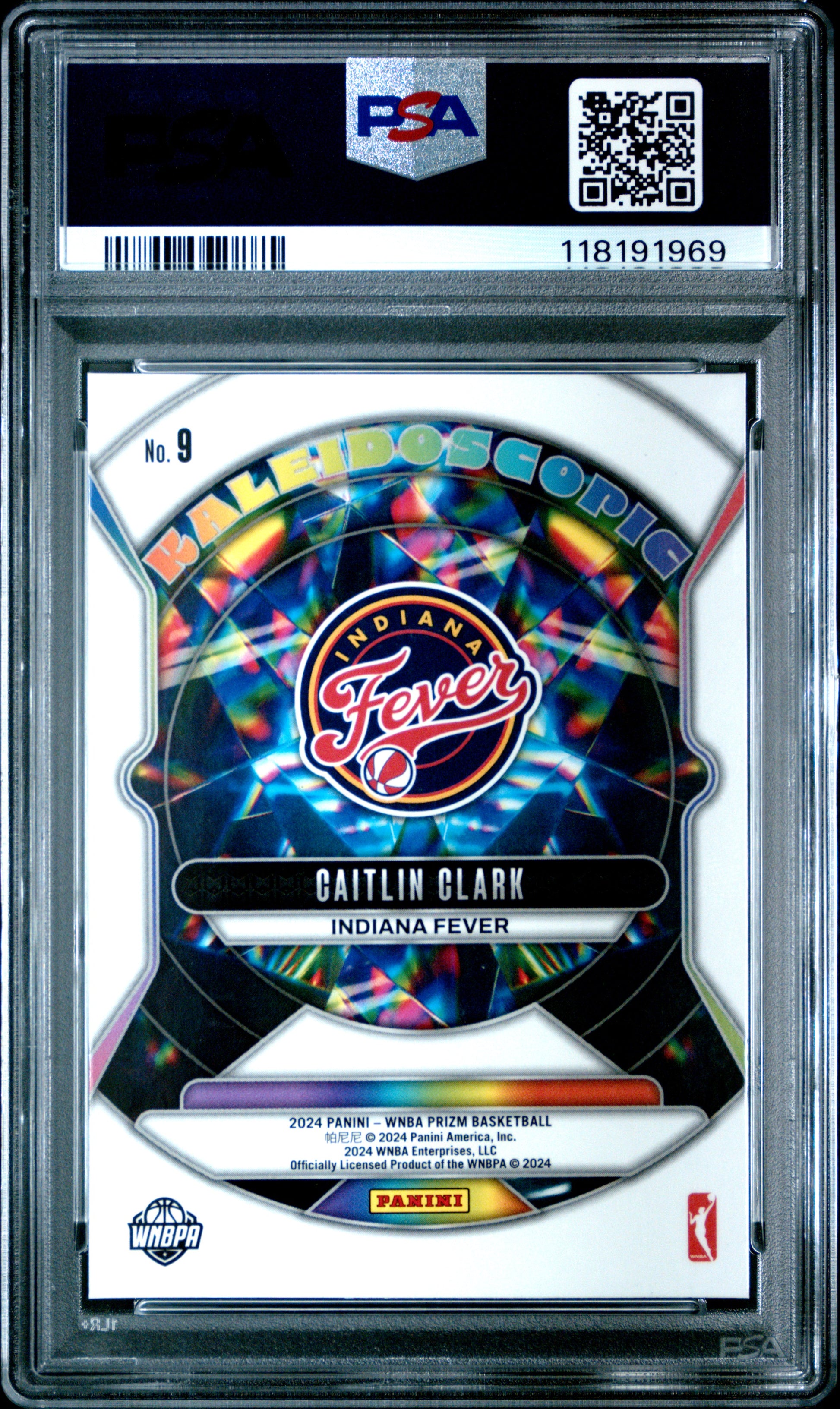 2024 Panini Prizm Wnba Kaleidoscopic #9 Caitlin Clark PSA 8