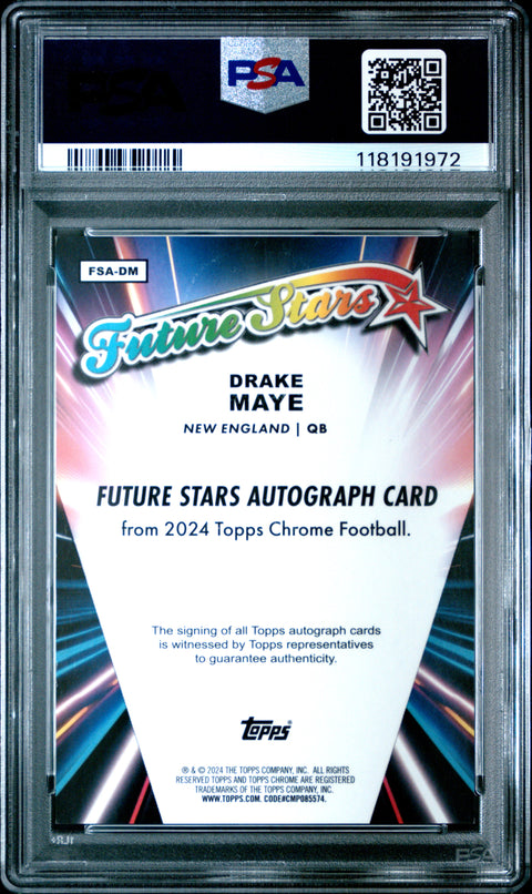 2024 Topps Chrome Drake Maye Future Stars Auto-Aqua Ref PSA 9