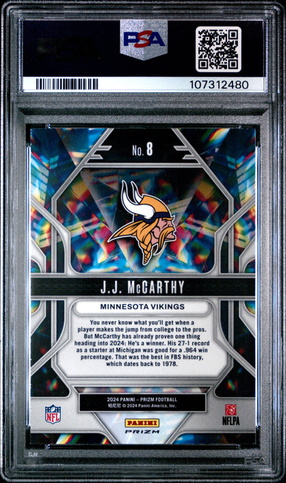 2024 Panini Prizm Prizmatic #8 Jj Mccarthy Prizmatic-Green Prizm PSA 10