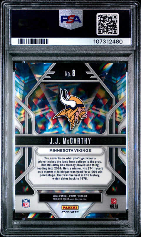 2024 Panini Prizm Prizmatic #8 Jj Mccarthy Prizmatic-Green Prizm PSA 10