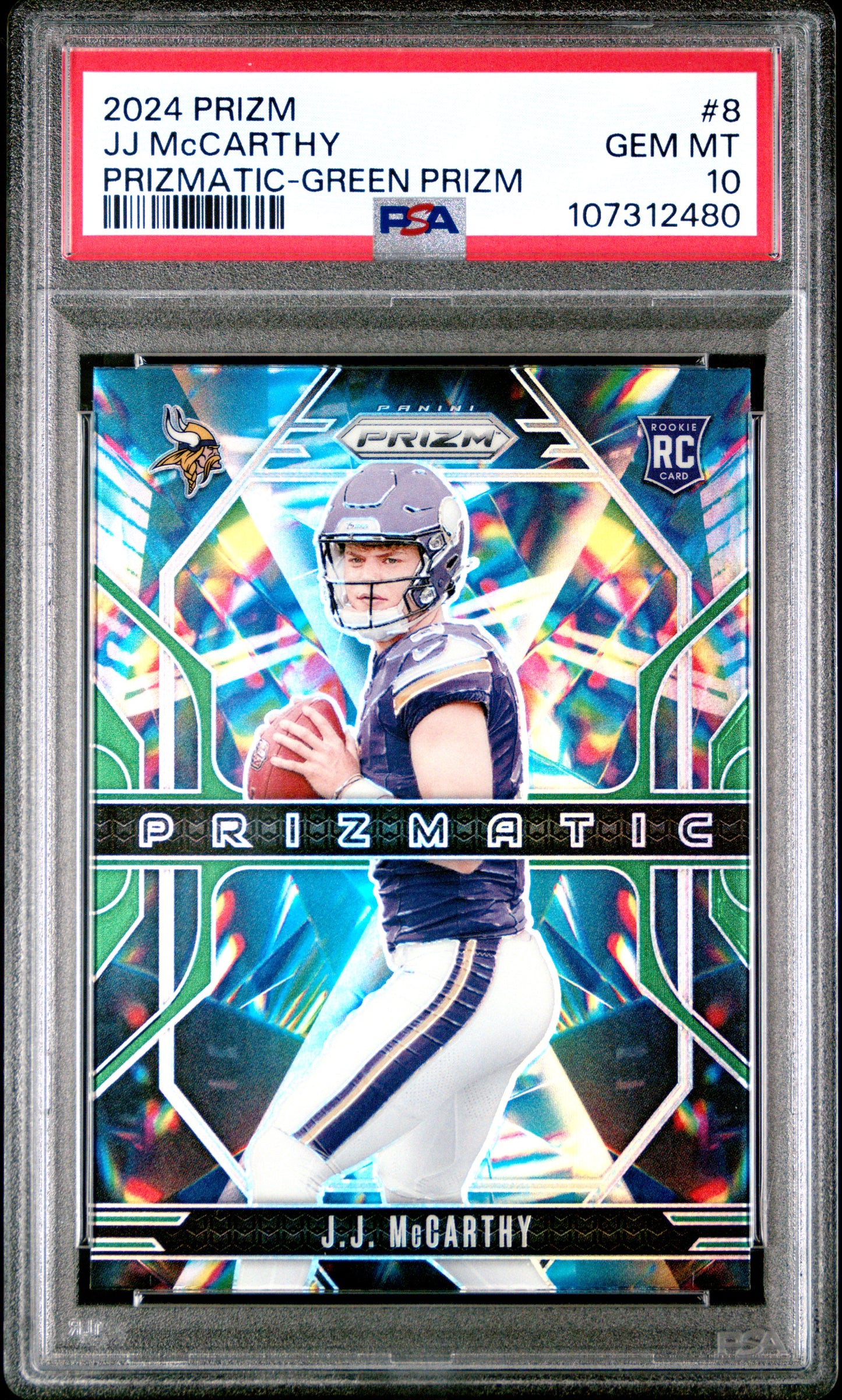 2024 Panini Prizm Prizmatic #8 Jj Mccarthy Prizmatic-Green Prizm PSA 10