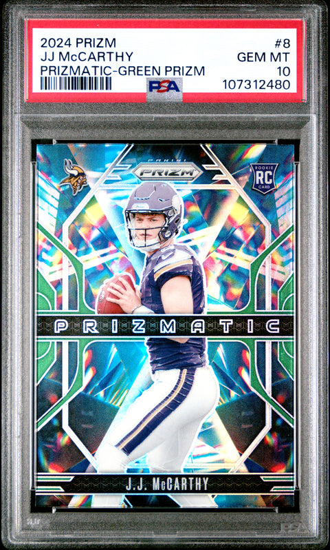 2024 Panini Prizm Prizmatic #8 Jj Mccarthy Prizmatic-Green Prizm PSA 10