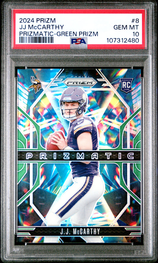 2024 Panini Prizm Prizmatic #8 Jj Mccarthy Prizmatic-Green Prizm PSA 10