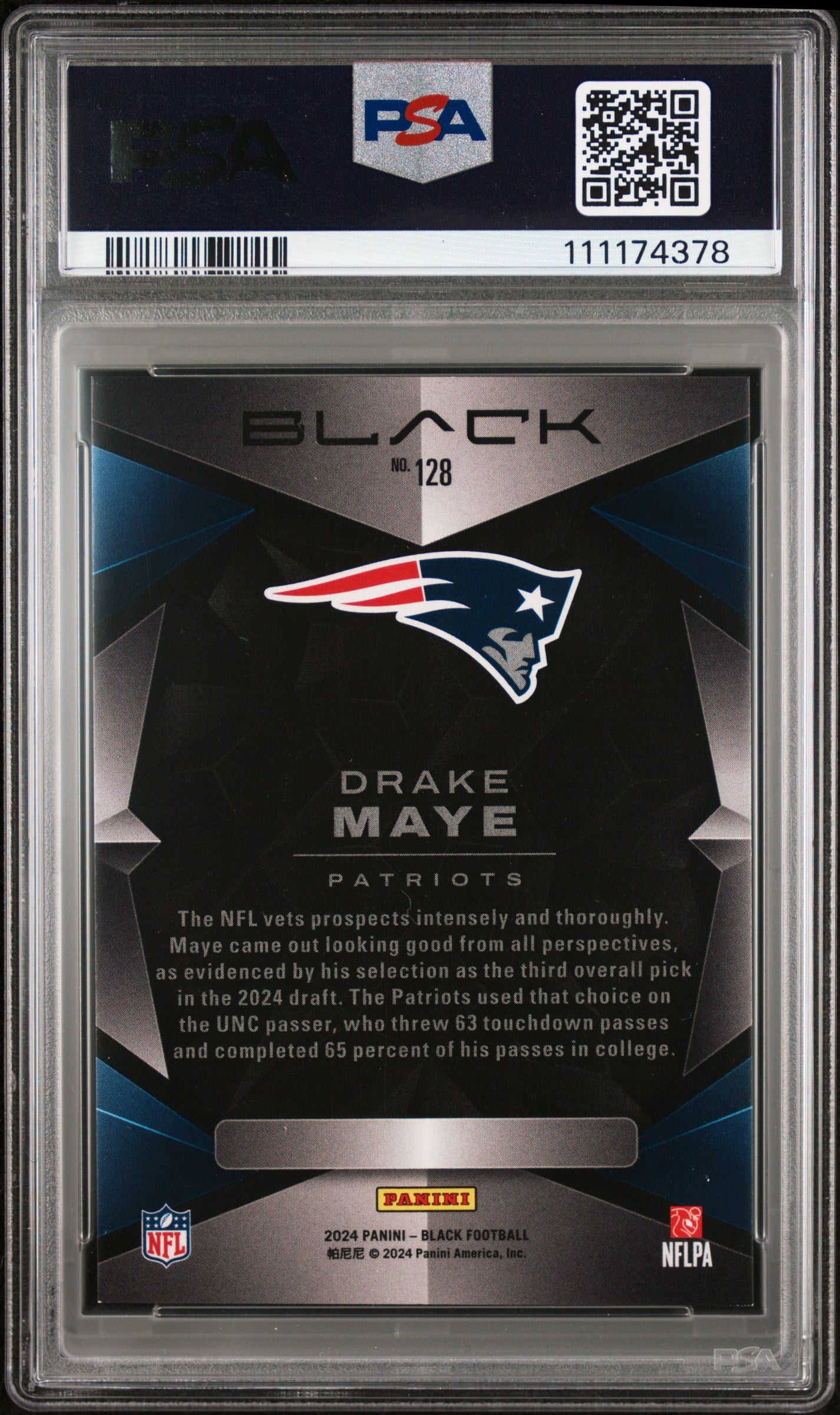 2024 Panini Black #128 Drake Maye Royal PSA 8