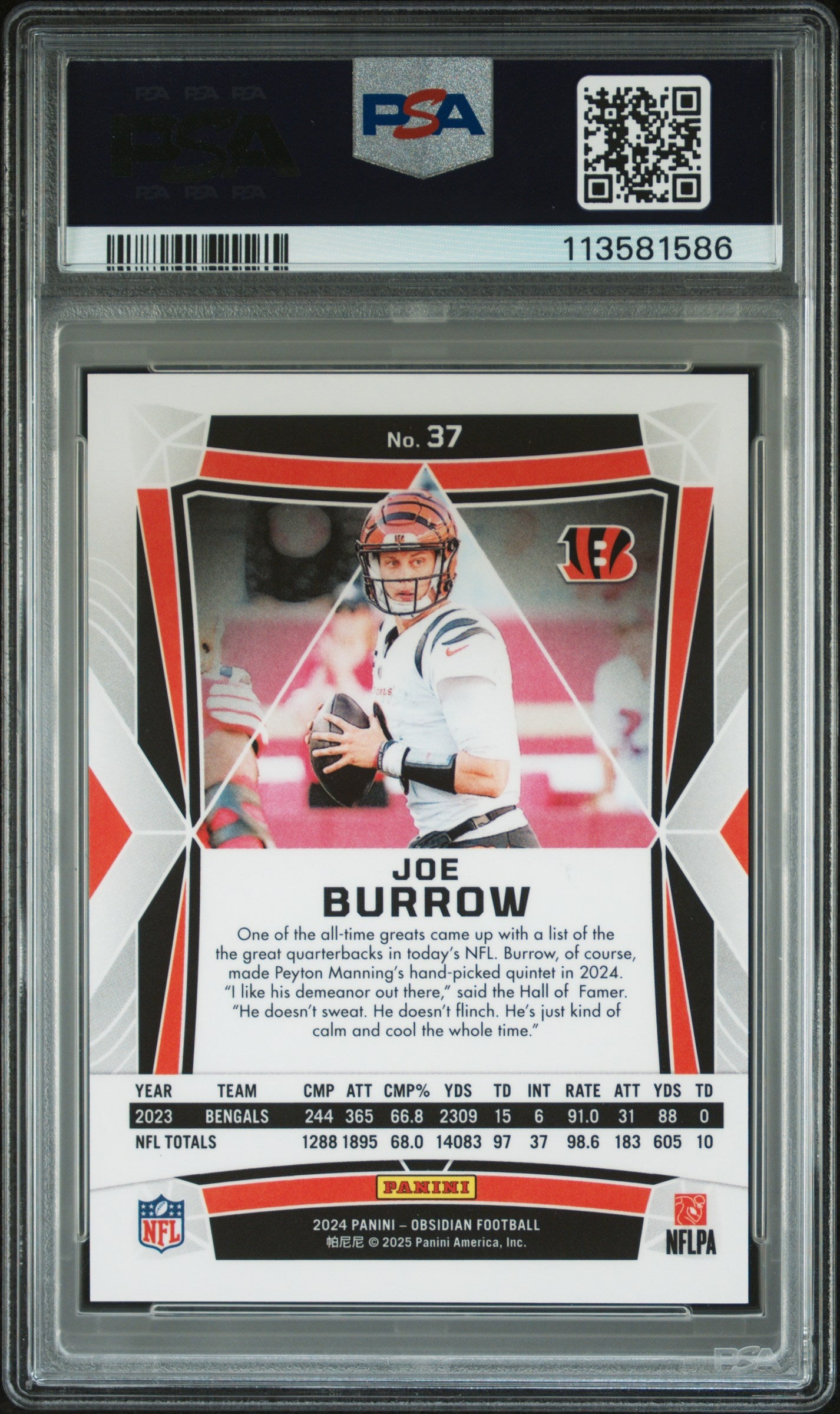 2024 Panini Obsidian #37 Joe Burrow International PSA 9