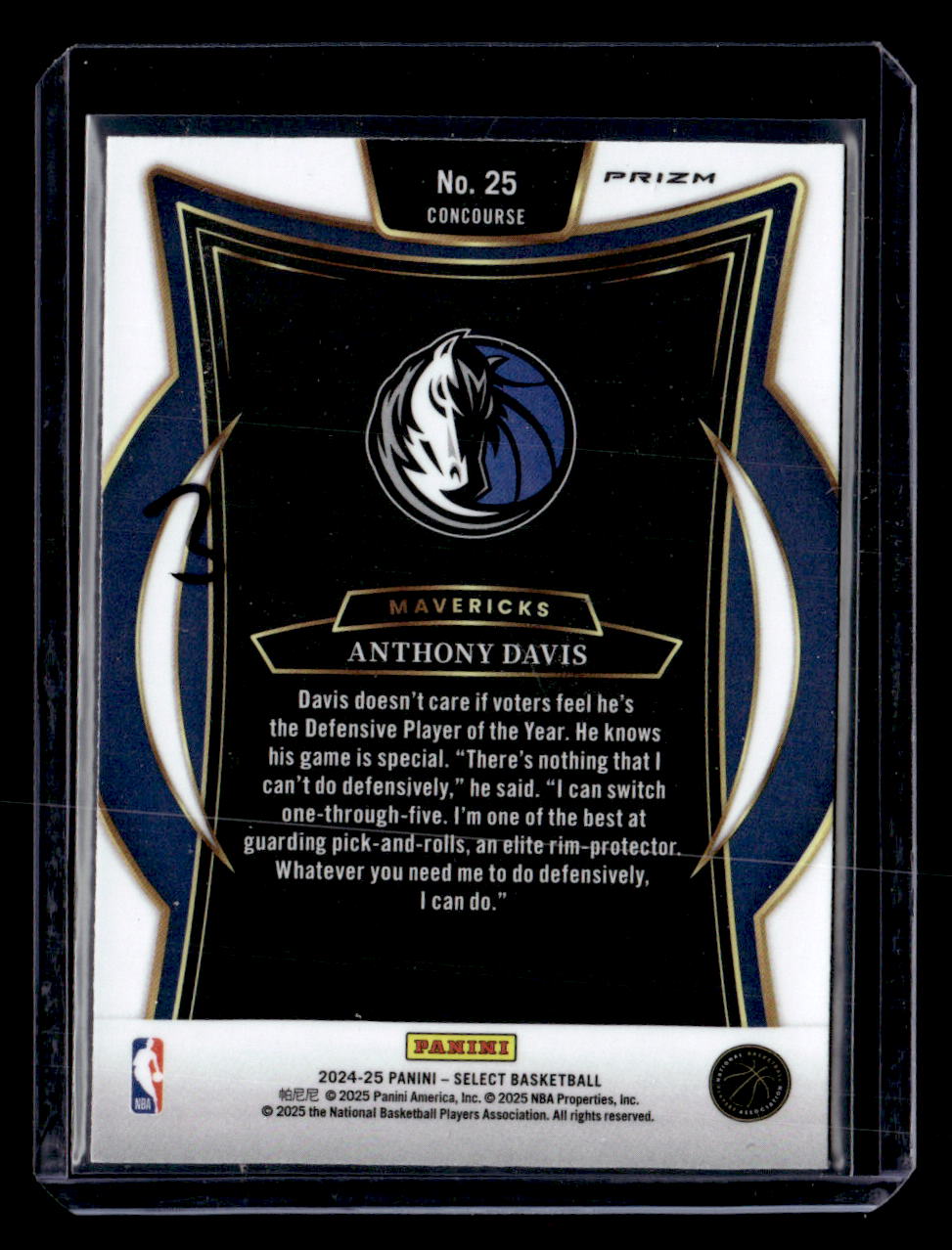 2024-25 Panini Select #25 Anthony Davis Concourse Level Zebra Prizm