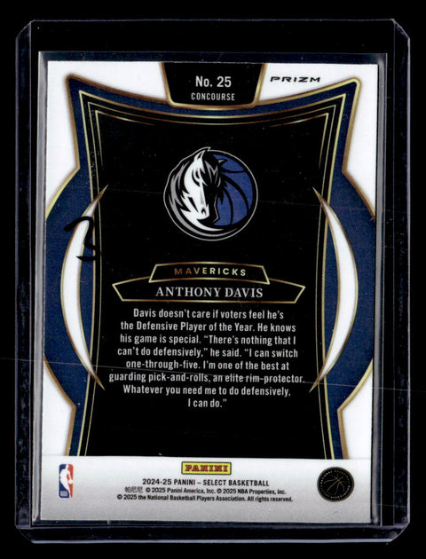 2024-25 Panini Select #25 Anthony Davis Concourse Level Zebra Prizm