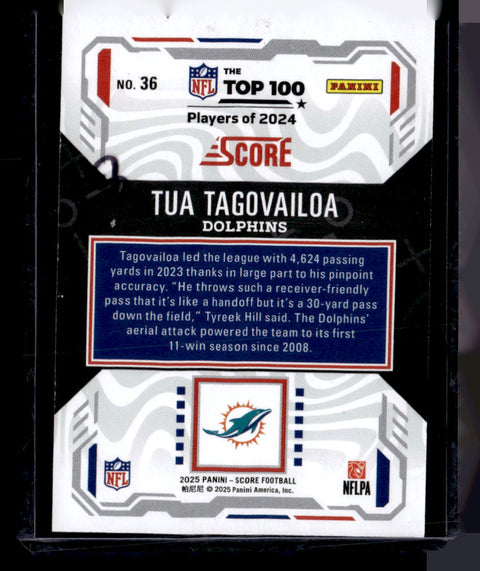 2025 Score #36 Tua Tagovailoa Topps 100 Players of 2024