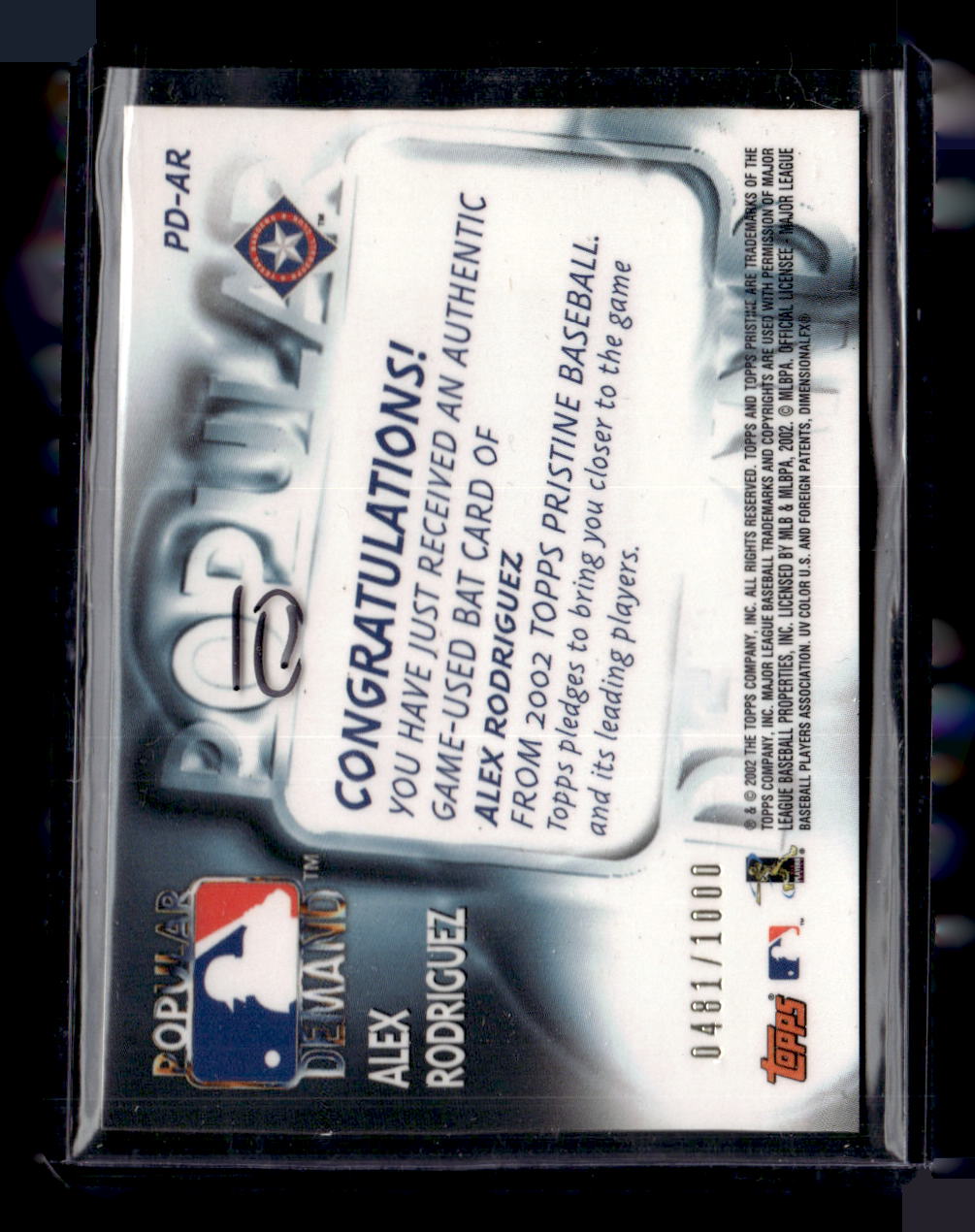 2002 Topps Pristine #PD-AR Alex Rodriguez Popular Demand #/1000