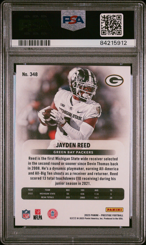 2023 Panini Prestige #348 Jayden Reed Purple Premium Xtra Points PSA 9 84215912