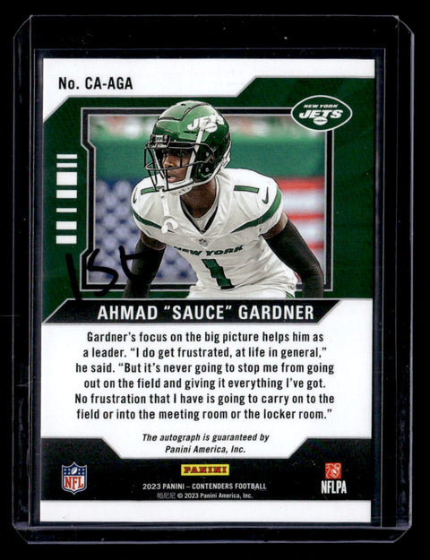 2023 Panini Contenders #CA-AGA Ahmad "Sauce" Gardner Contenders Autograph #/10