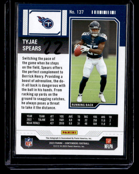 2023 Panini Contenders #137 Tyjae Spears Conference Ticket Auto #/75