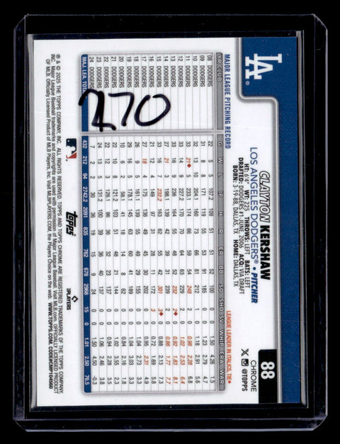 2025 Topps Chrome Sapphire #88 Clayton Kershaw Image Variation Gold #/50
