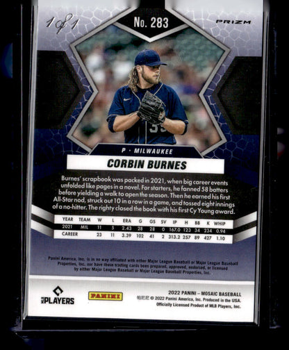2022 Panini Mosaic #283 Corbin Burnes 2021 Cy Young Winner 1/1