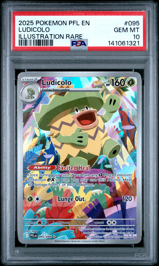 2025 POKEMON PFL EN-PHANTASMAL FLAMES LUDICOLO #095 ILLUSTRATION RARE PSA 10