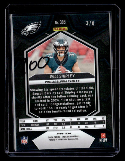 2024 Panini Mosaic #386 Will Shipley Gold / Black Mosaic /8