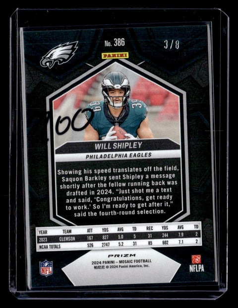 2024 Panini Mosaic #386 Will Shipley Gold / Black Mosaic /8
