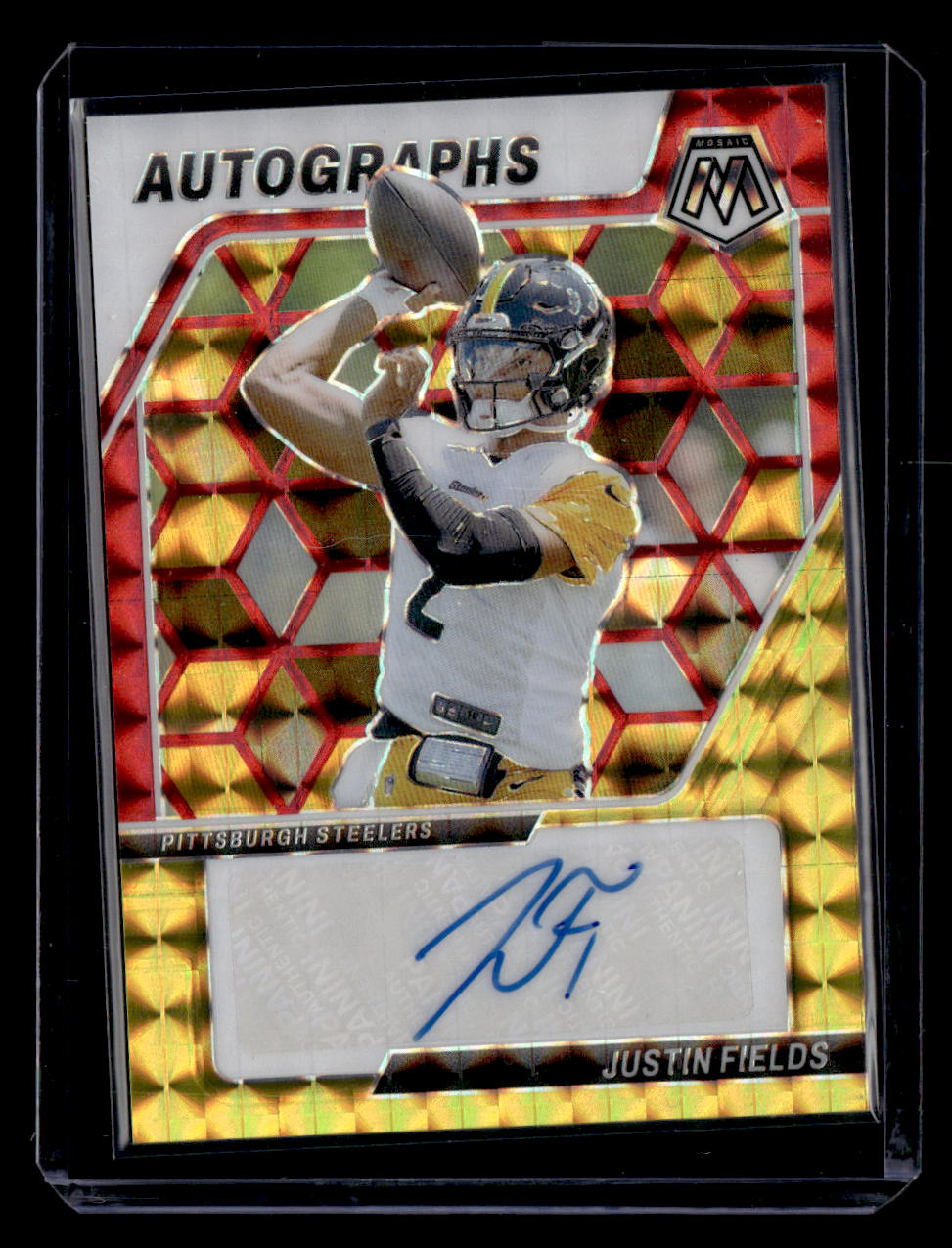 2024 Panini Mosaic #AM-JFS Justin Fields Yellow Fusion Autograph